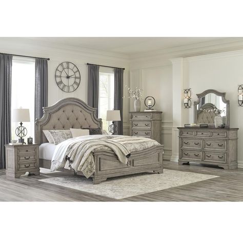 Signature Design by Ashley Lodenbay 4 Piece King Bedroom Set in Antiqued Gray and Walnut Brown, Ashley Furniture Bedroom, Grey Bedroom Set, King Sized Bedroom, Queen Panel Beds, King Bedroom Sets, Bedroom Sets Queen, Grey Panels, Bedroom Panel, Queen Bedroom