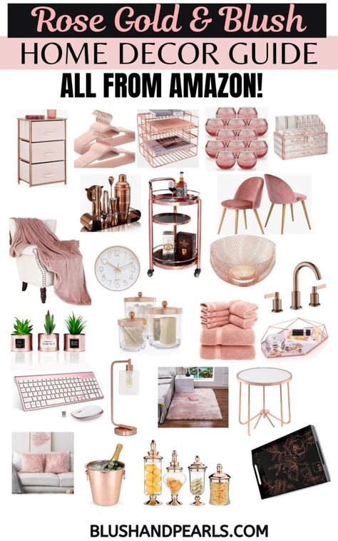 Rose Gold Closet Ideas, Rose Gold Bedroom Decor Ideas, Office Decor Turquoise, Rose Gold Bathroom Accessories, Rose Gold Room Ideas Bedrooms, Rose Gold Office Ideas, Room Ideas Rose Gold, Amazon Bedroom Decor Ideas, Rose Gold Room Ideas