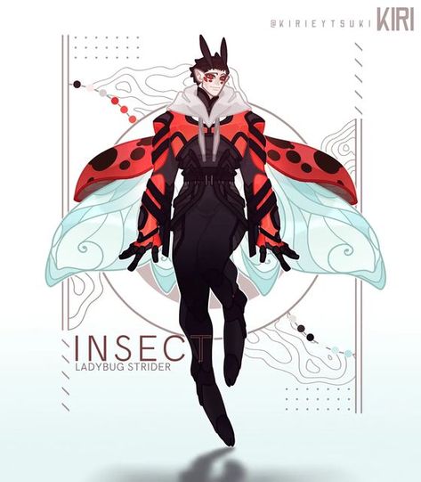 Ladybug Character Design, Insect Character Design, Bug Person, Insect Oc, Bug People, Bug Fashion, Bug Board, Insect Wings, Jack Rabbit