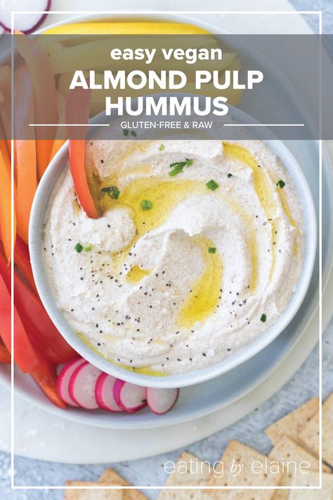 Almond Pulp Recipes, Gluten Free Hummus, Pulp Recipe, Vegan Snack Recipes, Homemade Almond Milk, Beef Salad, Vegan Hummus, Hummus Recipe, Vegan Appetizers