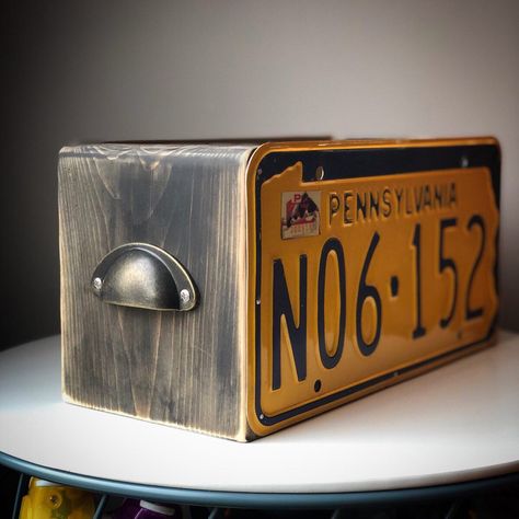 Handcrafted PA License Plate Box Licence Plate Decor, Cardboard Repurpose, License Plates Ideas, License Plate Crafts Projects, Concrete Cabin, License Plate Ideas, License Plate Decor, License Plate Crafts, Antique Ideas