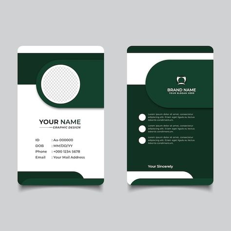 Modern and clean business id card templa... | Premium Vector #Freepik #vector #graphic-card #card #business-card #creative-card Id Card Template Free Printable, Student Card Design, Graphic Designer Business Card Creative, Info Card Design, Company Id Card Design, Id Card Design Template, Afghan Food, Id Card Design, Identity Card Design