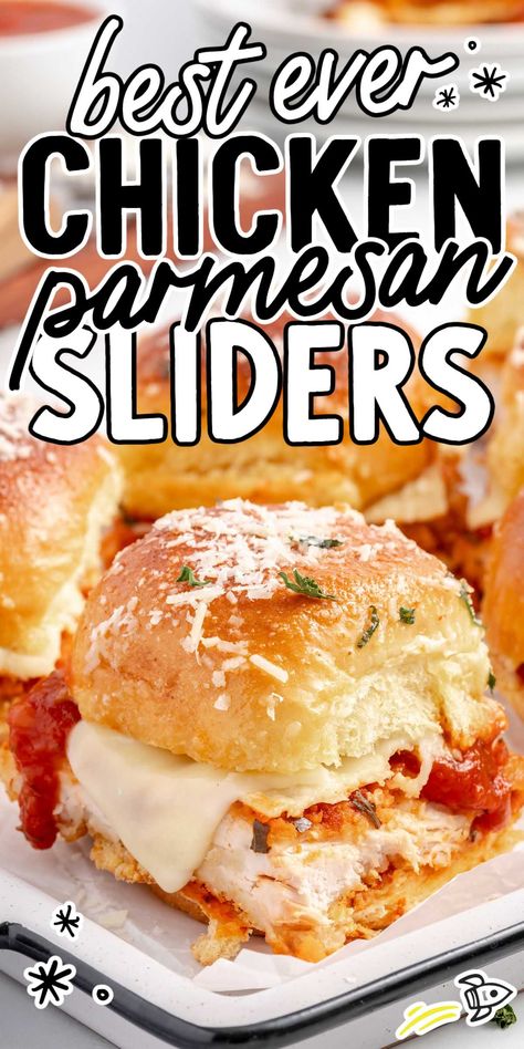 Savor the perfect bite-sized package of crispy chicken, zesty marinara sauce, and melted cheese with chicken parmesan sliders, an ideal treat for any occasion. Cheesy Marinara Chicken Sliders, Parmesan Garlic Chicken Sliders, Easy Chicken Parm Sliders, Garlic Parmesan Chicken Sliders On Hawaiian Rolls, Chicken Parm Sliders Recipes, Chicken Park Sandwich, Shredded Chicken Parm Sliders, Chicken Parmigiana Sliders, Slider Buffet Ideas