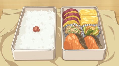 Japanese School Lunch, Rice With Salmon, Sweetness And Lightning, Japanese Food Illustration, Anime Bento, Food Sketch, Food Cartoon, Bento Recipes, Salad With Sweet Potato