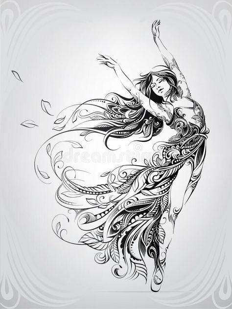 Dance Tattoo, Kunst Tattoos, Fairy Tattoo Designs, Silhouette Drawing, 3d Tattoos, Fairy Tattoo, Floral Ornament, Pencil Art Drawings, Art Drawings Sketches