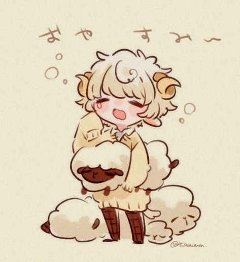 Cute Sheep Art, Sheep Anime, Aries Drawing, Sheep Oc, Aries Art, Sheep Art, Cute Sheep, 캐릭터 드로잉, Cute Kawaii Drawings