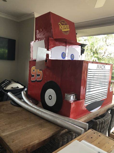 Making Mack Mack From Cars Cardboard, 3rd Birthday Party For Boy, Disney Cars Movie, Cardboard Car, Race Car Themes, Disney Cars Party, Cars Theme Birthday Party, 3rd Birthday Cakes, Baby Boy Pictures