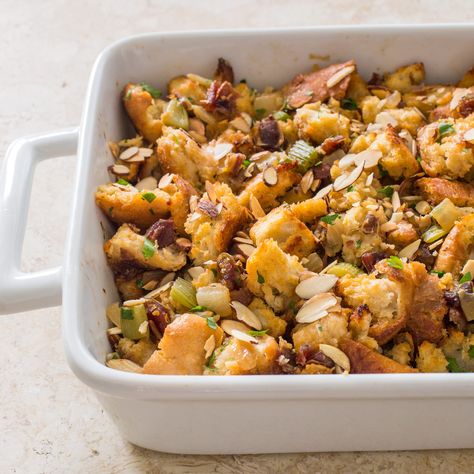 We’ve updated our turkey methods but never reworked stuffing. The time had come. We present our Rustic Bread Stuffing with Dates and Almonds. Stuffing With Cranberries, Pine Nut Recipes, Bread Stuffing, Sage Recipes, Herb Stuffing, Rustic Bread, America's Test Kitchen Recipes, Cooks Illustrated, Stuffing Recipes