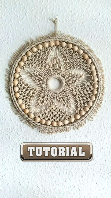 Easy Macrame Flower Pattern - Wall Hanging TUTORIAL / Flower Dream Catcher with Beads Macrame Flower Wall Hanging, Unique Dream Catcher, Circle Wall Hanging, Macrame Circle, Round Macrame, Dream Catcher Tutorial, Macrame Flower, Wall Hanging Pattern, Macrame Plant Hanger Tutorial