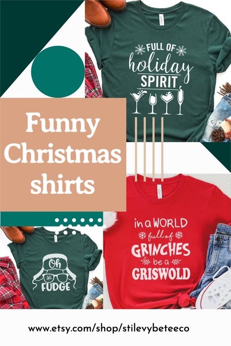 Check out our collection of funny Christmas shirts for the Holiday season! The perfect addition to your Holiday party outfit or winter wardrobe! #winteroutfits #christmas #partyshirts Funny Christmas T-shirts, Christmas Diy Shirts, Hand Printed Shirt, Weightlifting Shirts, Funny Holiday Shirts, Horror Movie Shirts, Christmas T Shirt Design, Slogan Shirts, Custom Design Shirts