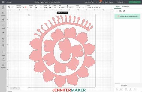 A rolled paper peony SVG cut file uploaded to Cricut Design Space Peony Svg Free, Paper Peony Template, Peony Svg, Peony Diy, Paper Peony, Paper Peonies, Peony Flowers, Flower Template, Cricut Maker