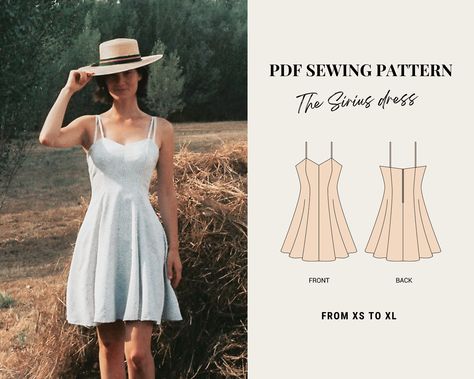 PDF Sewing Pattern Sirius Dress by French Poetry From XS to XL Summer Slip Dress Sewing Pattern Fit and Flare Dress - Etsy UK Slip Dress Sewing Pattern, Slip Dress Pattern, Sundress Sewing Patterns, Short Dress Patterns, Summer Dress Sewing Patterns, French Poetry, Summer Slip Dress, Sundress Pattern, Dress Sewing Patterns Free