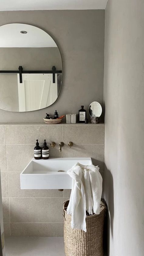 Microcement Bathrooms - Everything You Need To Know | Relentless Tiny Bathroom Vanity, Microcement Bathroom, Cement Bathroom, Bathroom Under Sink, Wall Hung Sink, Big Baths, Mandarin Stone, Bathroom Transformation, Concrete House