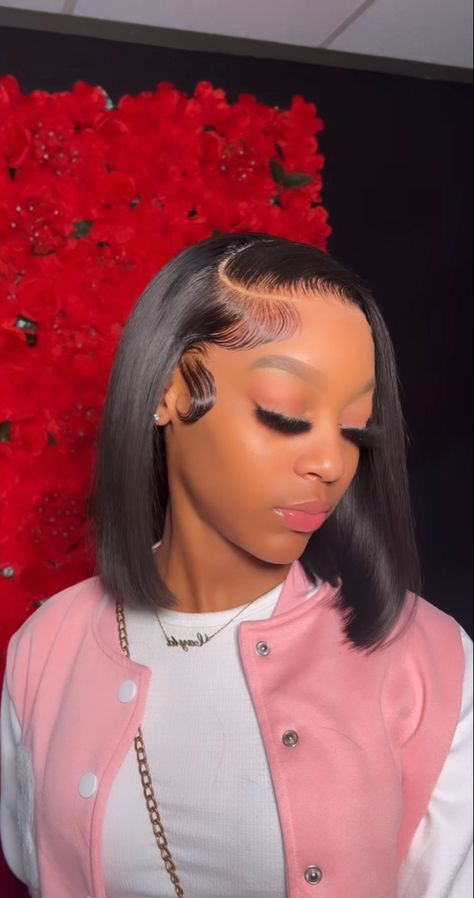 Side Part Frontal Bob, Short Bob Straight, Long Angled Bob, Weave Hairstyles Braided, Bob Straight, Lace Closure Hairstyles, Short Human Hair Wigs, Short Hair Tutorial, Short Straight Hair