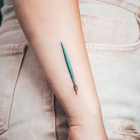 Top 100 Best Paint Brush Tattoos For Women - Brushed Design Ideas Small Paintbrush Tattoo, Paint Swatch Tattoo, Artist Tattoo Ideas Paintbrush, Tattoos For Artists, Paint Brush Tattoo, Painters Tattoo Ideas, Paintbrush Tattoo, Pencil Tattoo, Pen Tattoo