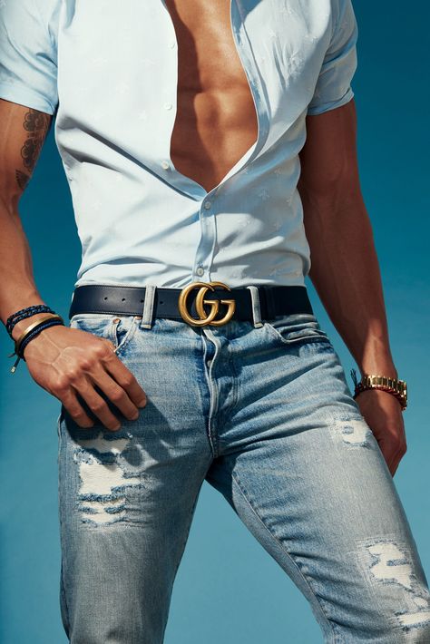 Belt, $420, by Gucci Shirt Gucci Jeans Ron Herman Denim Gucci Belt Outfit Men, White Gucci Belt Outfit, Mens Gucci Belt, Gucci Belt Outfit, Belt Outfit, Gucci Jeans, Gucci Shirts, Gucci Shirt, Gucci Belt