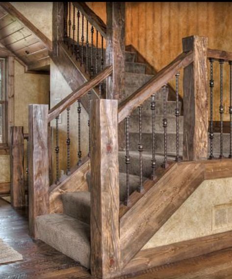 Barn Staircase To Loft, Ranch Staircase, Open Staircases, Stairs Rails, Stairs Loft, Rustic Staircase, Rustic Stairs, Wooden Staircase, Attic Bedroom Designs