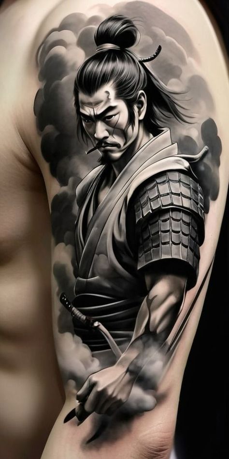 Japanese Warrior Tattoo, Samurai Tattoo Sleeve, Samurai Warrior Tattoo, Temple Tattoo, Dragon Tattoos For Men, Japanese Art Samurai, Samurai Tattoo Design, Band Tattoo Designs, Japan Tattoo Design