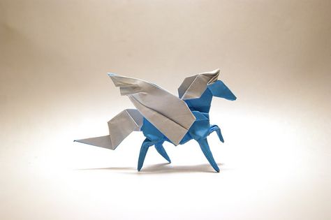 Origami Pegasus | Designed and folded by Mindaugas Cesnavici… | Mindaugas Cesnavicius | Flickr Kids Colouring, Kids Origami, Origami Fish, Origami Bird, Unicorn Horse, Origami Animals, Origami Design, Paper Crafts For Kids, Paper Folding