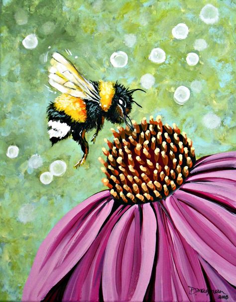 "Busy Bee" Acrylic Painting by Darcy Magnan Paint Inspo, Bee Painting, Wine And Canvas, Inspiration Painting, Canvas Painting Diy, Spring Painting, Bee Art, Butterfly Painting, Canvas Projects