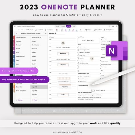 The perfect planner for students, professionals, and anyone who wants to stay organized. With its sleek design and easy-to-use features, the 2023 OneNote Planner will help you keep track of your tasks, appointments, and goals. Plus, the included stickers and bookmarks make it easy to customize your planner and make it your own.

Get your copy Onenote Digital Planner, Onenote Planner, Stickers For Ipad, Onenote Template, 8 Week Challenge, Planner Diario, One Note, Time Tracker, Planner Essential