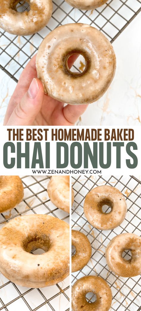 These Chai Donuts are the perfect solution when you want a cozy night in with your friends or family, and you just need a simple, yet absolutely delicious fall treat. Warming spices from the chai tea and chai milk glaze  is something you just have to try out this fall season. These donuts are baked, not fried. Yay! Classic Donut Recipe, Candy Corn Jello Shots, Fall Donuts, Fall Treats Recipes, Fried Donuts, Homemade Donuts Recipe, Delicious Donuts, Homemade Donuts, Donut Glaze