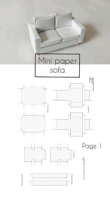 Printable PDF template for making a miniature paper sofa model in 1:24 scale Miniature Paper Crafts, Sofa Light, Paper Furniture, Ikea Design, Doll Furniture Diy, Folding Origami, Doll House Crafts, Miniature Printables, Dekor Diy