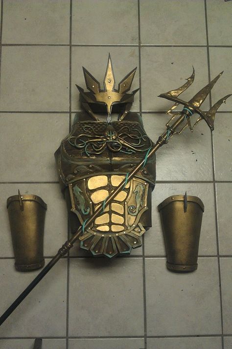 Posiden Costume, God Makeup, Poseidon Costume, Merman Costume, Mythology Costumes, Western Armor, Moldable Plastic, Costumes Diy, Cosplay Armor