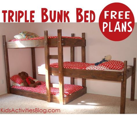 Triple Bunk Beds Plans, Diy Bunk Beds Plans, Bunk Bed Ideas Diy, Unique Bunk Beds, Bunk Beds Small Room, Bunk Bed Plan, Bunk Bed Plans, Triple Bunk Beds, Diy Bunk Bed