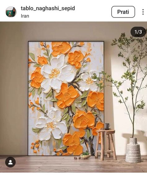 Flower Texture Painting On Canvas, 3d Flower Canvas Art, Huge Canvas Painting Ideas, 3d Flower Painting Canvases, Sunflower Textured Painting, 3d Clay Mural Art Flowers, Painting Corner, Resin Art Canvas, Diy Abstract Canvas Art