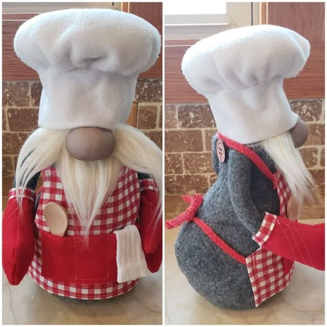 Chunky Chef Gnome Gnome Apron Pattern, Gnomes Cooking Mitt, Chef Gnome Diy, Oven Mitten Knome, Chef Gnomes, Large Fabric Gnome, Gnome Chef, Chef Gnome, Gnome Tiered Tray