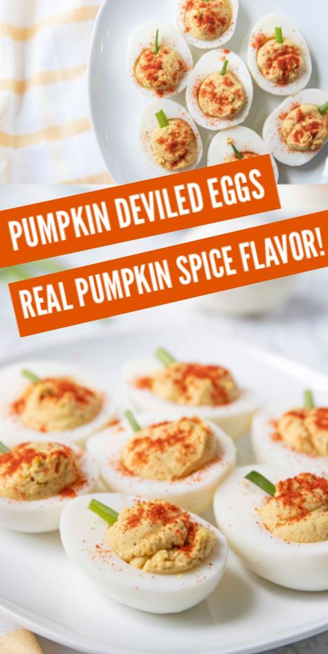 Spicy Deviled Eggs Recipe, Pumpkin Deviled Eggs, Deviled Egg Recipe, Spicy Deviled Eggs, Fall Appetizer, Recipe For Fall, Fall Appetizers, Fall Recipes Healthy, Egg Recipe