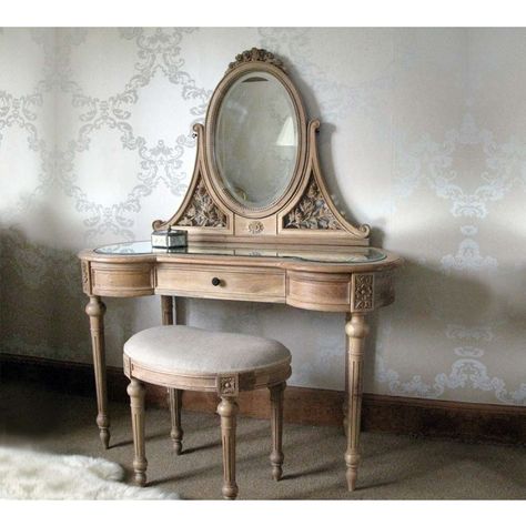 Antoinette Carved Oak Dressing Table with Mirror - Dressing Tables - Bedroom Design Ideas - Hand Carved Wood Table  This classic French dressing table with mirror is great within any setting, and it will stand out in a scheme of either white bedroom furniture or modern interiors. French Dressing Table, French Style Bedroom, House To Home, Oak Stool, French Dressing, French Country Bedrooms, Dressing Table Vanity, Bedroom Dressing Table, French Bedroom