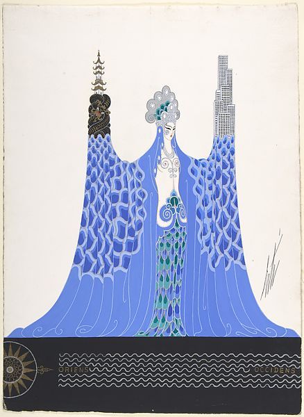 Erté (Romain de Tirtoff) | Costume design for "L'Océan Pacifique," George White's Scandals, New York, 1928. | The Metropolitan Museum of Art Erte Art Deco, Erte Art, Romain De Tirtoff, Art Deco Artists, Art Deco Illustration, Art Deco Posters, Alphonse Mucha, Estilo Art Deco, Art Deco Era