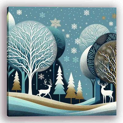 This winter scene wall art print completes the overall look and style of your bedroom, living room, or office. It's printed with premium inks on artist-quality material to provide a crisp image. The design's versatile shape means it can fill an empty spot on a gallery wall or stand-alone above a sideboard. We love that this art comes with mounting hardware, so it's ready to hang right out of the box. Pick it up for yourself or as a housewarming gift for a loved one. Wade Logan® Size: 40'' H x 40 Stylized Trees, Winter Scene Paintings, Winter Illustration, Scene Art, Cottage Art, Winter Scene, Paper Cut Art, Window Art, Winter Art