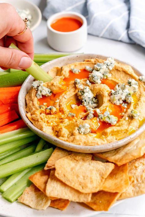 Buffalo Hummus Buffalo Hummus Recipe, Vegan Blue Cheese Dressing, Buffalo Hummus, Celery Sticks, Make Hummus, Carrot Sticks, Primal Kitchen, Homemade Hummus, Recipe Community