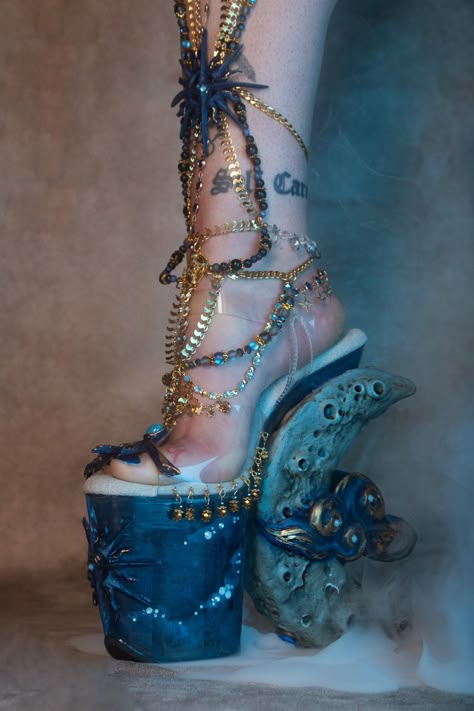 Water Heels, Moon Heels, Joyce Spakman, Crazy High Heels, Denise Mercedes, Diy Heels, Whimsical Shoes, Magic Shoes, Moon Cosplay