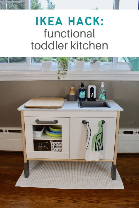 Ikea Kids Kitchen Running Water, Functional Play Kitchen, Ikea Kitchen Hack Kids, Functional Toddler Kitchen, Ikea Kids Kitchen Hack, Ikea Duktig Hack, Toddler Boy Rooms, Toddler Girl Rooms, Kitchen For Toddlers