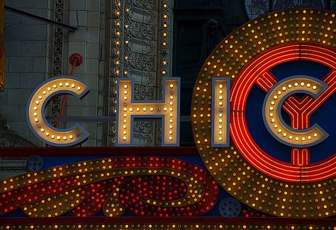 Chicago Chic    The Chicago Theater sign on State St Chicago Theater Photography, Art Deco Theater Sign, Chicago Graphic, Chicago Theater Sign, Chicago Signs, Theater Sign, Chicago Theater, Theatre Sign, Chicago Aesthetic