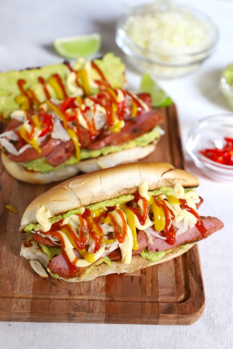 Shucos (Guatemalan Hot Dogs) Recipe • Curious Cuisiniere Guatamalan Recipes, American Hot Dog, Guatemalan Recipes, Steamed Cabbage, Hot Dogs Recipes, Avocado Spread, Grilled Sausage, Thriller Novels, Toasted Bread