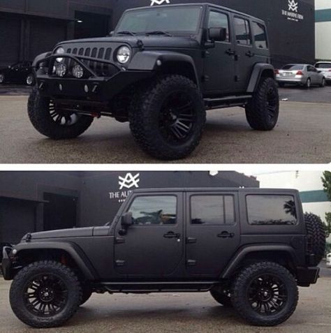 Jeep Wrangler Black Matte  I like it!! I WANT I WANT I WANNNNNNT! 16TH BIRTHDAY SOON!!! Black Jeeps, Jeep Wrangler For Sale, Hors Route, Black Jeep, Car Wheels Rims, Jeep Cj7, Crazy Ideas, Dream Cars Jeep, Jeep Rubicon