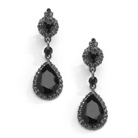 Shop, Earrings, Clip-Ons,Jet Black Crystal Clip On with Pave Frames and Teardrop Dangles - for Proms and Wedding Parties - CI17XQ5C0RN  #Earrings #jewelry #Accessories #womenfashion #designer Clip-Ons Small Diamond Rings, Beautiful Diamond Earrings, Black Crystal Earrings, Crystal Teardrop Earrings, Teardrop Dangle Earrings, Discount Jewelry, Wedding Parties, White Gold Earrings, Black Earrings