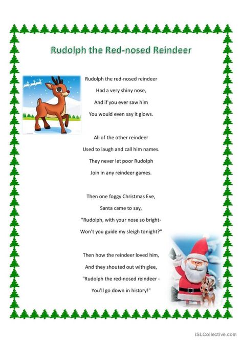 The Christmas song with worksheet featuring comprehension questions and an exercise to identify the adjectives and verbs in the song. Reindeer Song, Christmas Songs For Kids, The Christmas Song, Nursery Rhymes Activities, Song English, Nursery Songs, Rhyming Activities, Christmas Songs, Music And Movement