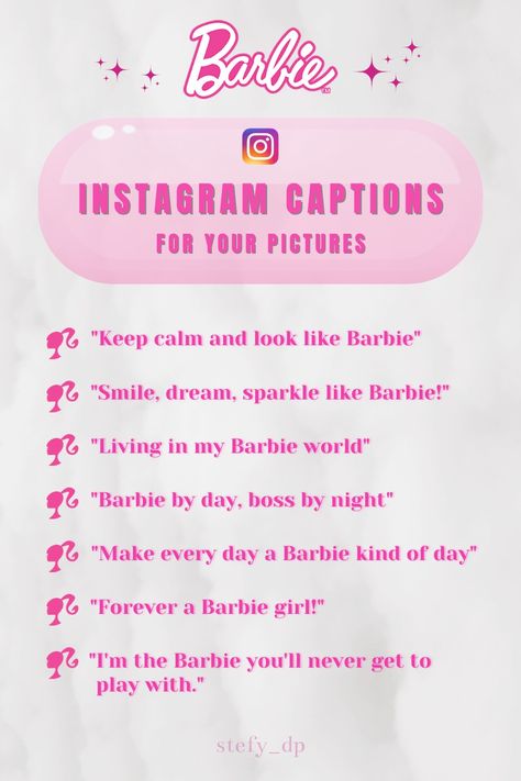 Barbie Instagram captions and quotes for instagram posts and stories, barbie girls captions for instagram, barbie motivational quotes, barbie inspired captions for instagram, barbie girls captions, barbie trend Barbie Bio Instagram, Barbie Aesthetic Qoutes, Instagram Captions Barbie, Barbie Doll Captions For Instagram, Hello Kitty Captions Instagram, Barbie Insta Captions, Barbie Motivational Quotes, Barbie Hashtags, Barbie Ig Captions