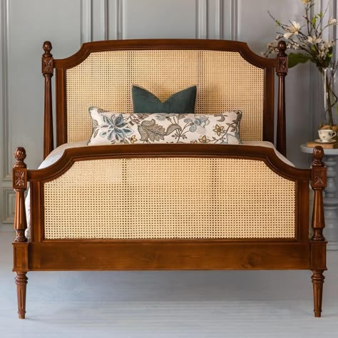 Modern Wooden Bed Design, Modern Wooden Bed, Beds With Storage, Cane Bed, Steel Bed Frame, Rattan Bed, Rattan Cane, Hiasan Bilik Tidur, Wooden Bed Design