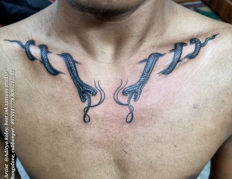 3d snake tattoo Twin Snake Tattoo, 3d Snake Tattoo, Snack Tattoo, 3d Snake, Bone Tattoo, Collar Bone Tattoo, Collar Bone, Snake Tattoo, Mom Tattoos