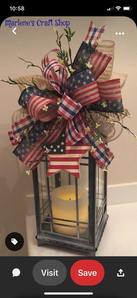 Decor Celebration, Patriotic Lanterns, Memorial Day Decorations, Americana Crafts, Holiday Lanterns, Lantern Swag, Fourth Of July Decorations, 4th July Crafts, Lantern Ideas