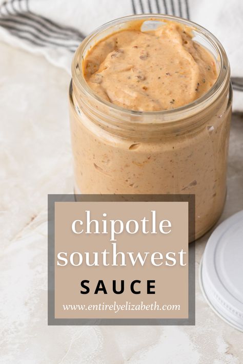 This Chipotle Southwest Sauce is ultra creamy with a kick of spice. It is easy to make and has simple, no fuss ingredients. Just throw it into a blender and your new favorite sauce is ready. Put it on tacos, burgers, or dip your fries in it. Southwest Burger Sauce, Chipotle Dipping Sauce Recipe, Easy Chipotle Sauce, Chicken Burger Sauce, Chipotle Southwest Sauce, Herbal Lifestyle, Entirely Elizabeth, Southwest Sauce, Diy Seasonings