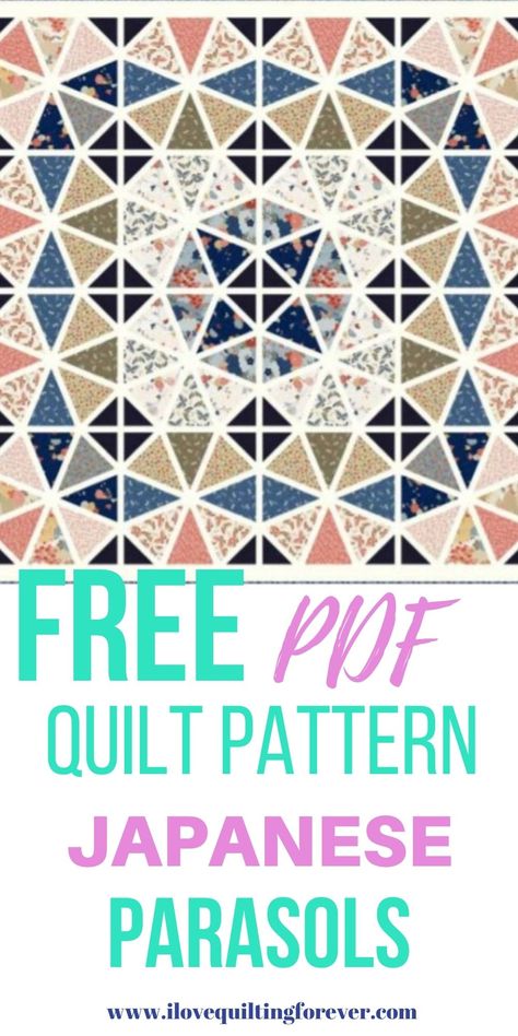 FREE Quilt Pattern: Japanese Parasols Japanese Parasol, Japanese Quilt Patterns, Asian Quilts, Pattern Japanese, Japanese Quilts, Mystery Quilt, Easy Quilt Patterns, Pdf Quilt Pattern, Quilt Block Tutorial