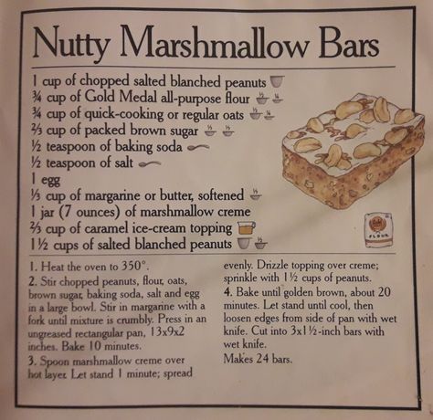 N is for Nutty. Alt N page. Replaced in new edition. Alpha Bakery Cookbook Recipes, Marshmallow Bars, Kid Recipes, Kids Cookbook, Family Baking, Peanut Recipes, Recipes Book, Cook Books, Vintage Cooking